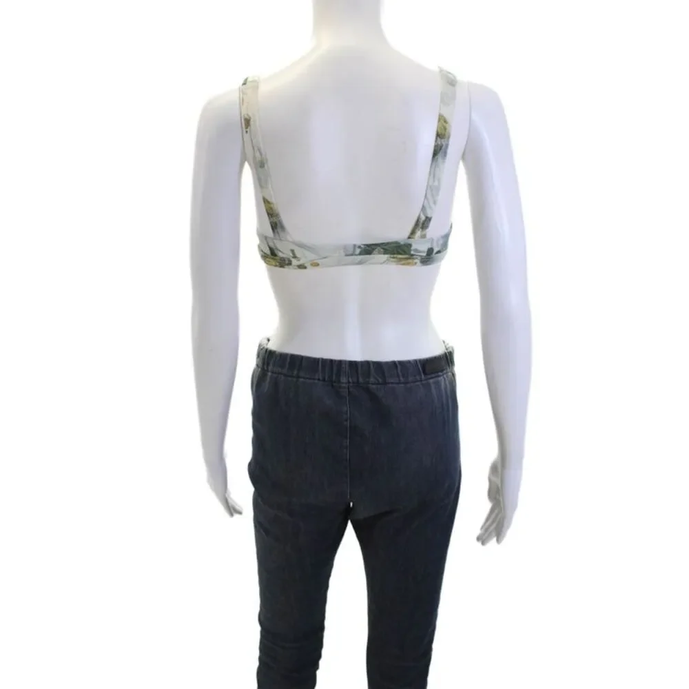 Madewell Womens Square Neck Floral Printed Bikini Top  Antique Cream Size XXS
